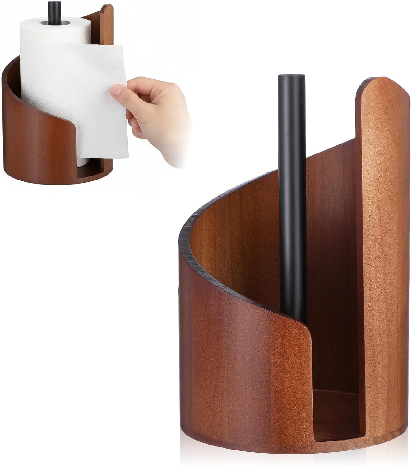 Paper Towel Holder, Natural Mango Wood Countertop Stand for Jumbo Rolls with Iron Base Wooden Paper Towel Holder for Kitchen Dining Table Home Decor