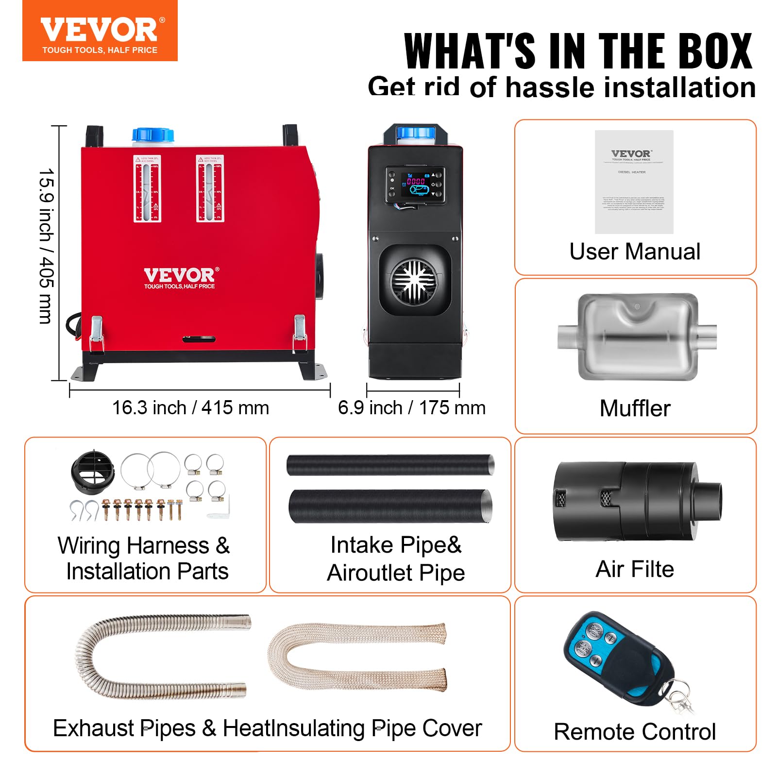 VEVOR Riscaldatore Diesel 12V Riscaldatore Aria Diesel per Auto da Parcheggio 8kW a Carburante con Telecomando e Monitor Termostato LCD per Auto, Camion, Camper, Barche Autobus