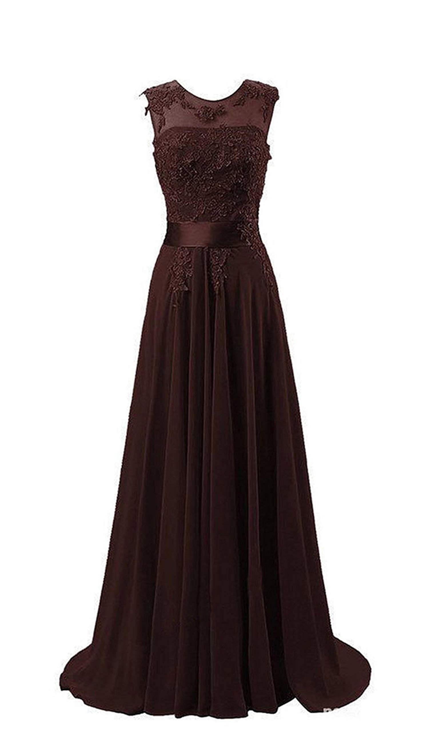 WTW Women's Long Chiffon Evening Party Ball Prom Bridesmaid Wedding Dress-Chocolate-16