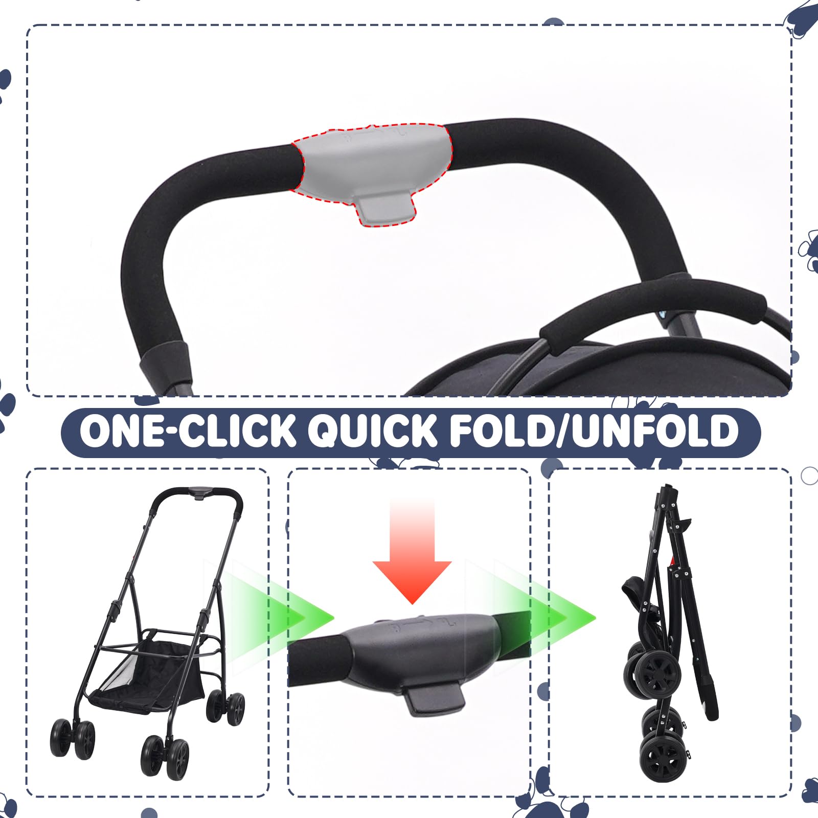 Hundewagen 3 in 1, Haustiere Buggy für mittelgroße Hunde, Faltbarer Hundebuggy bis 20kg, Haustiere Transportbox, Hundewagen mit abnehmbarem Carrier Autositz und Nahrungsmittelfach (schwarz)