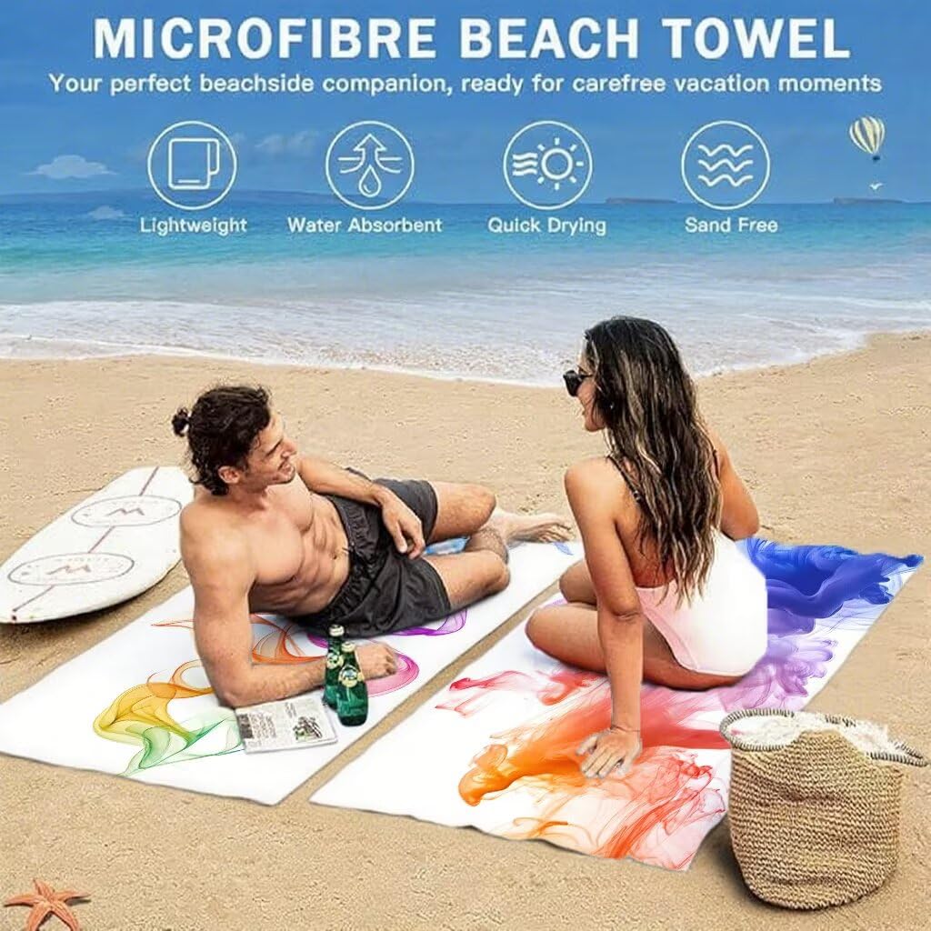 Serviette de Plage 90x180cm, Couleur Serviette Microfibre Lot de 2 Abstrait Motif Ultra Absorbantes Séchage Rapide Anti Sable Légère Drap de Plage Bouton Pression Design pour Piscine Sauna, Model602