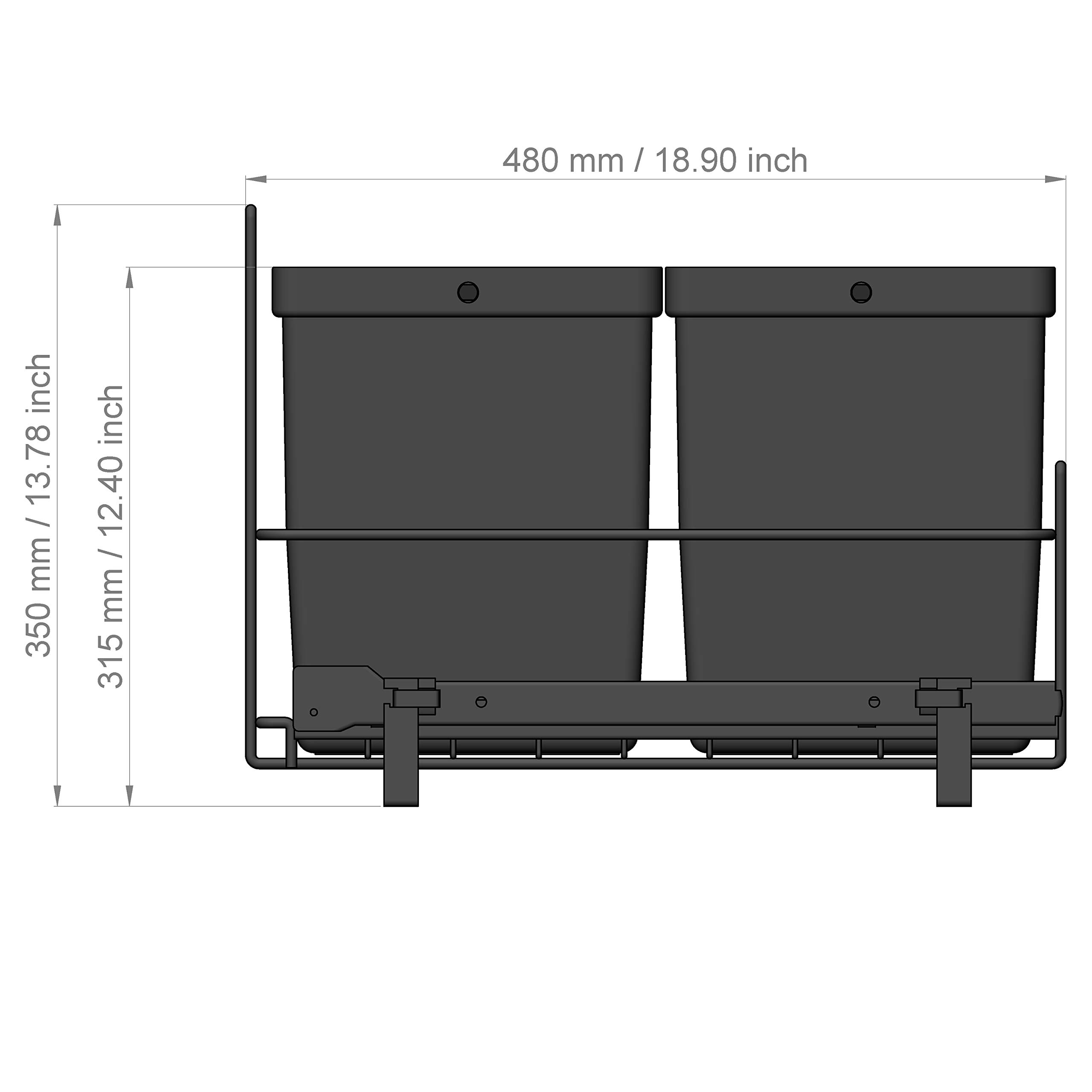 LM 79/3A Mülleimer Küche Unterschrank ausziehbar 3 Fächer Biomülleimer, Mülltrennsystem 16L anthrazit 8L gelb 8L braun mit Deckel, Küchenschrank Abfalleimer Gelber Sack Made in Finland, 332x480x355 mm