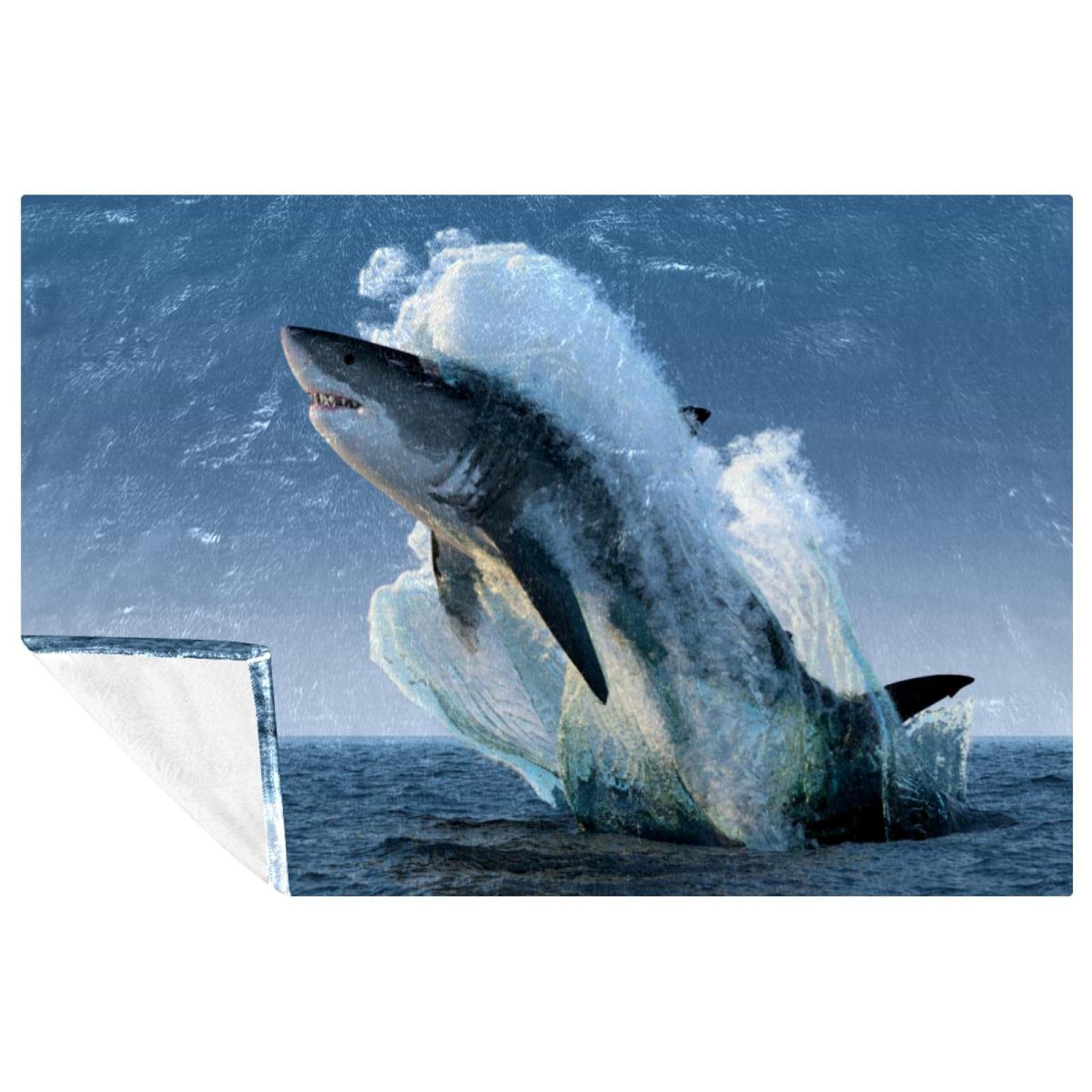 Couverture douce lit canapé pique-nique plage camping motif requin sur la mer