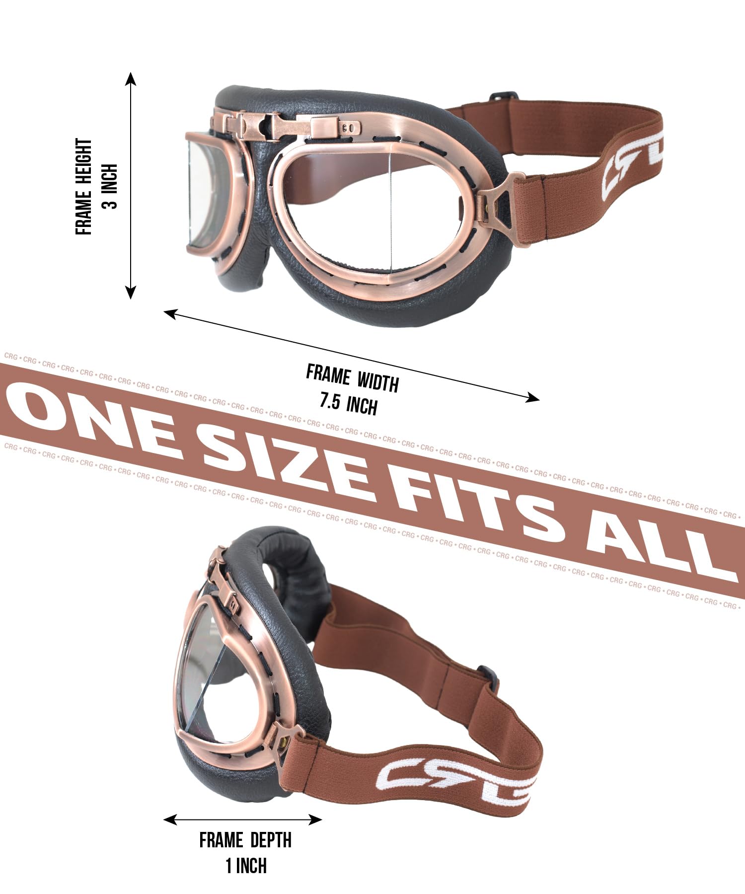 CRG Sports Gafas de motocicleta estilo aviador vintage estilo piloto para motocicleta, crucero, scooter, para hombre, mujer, adulto