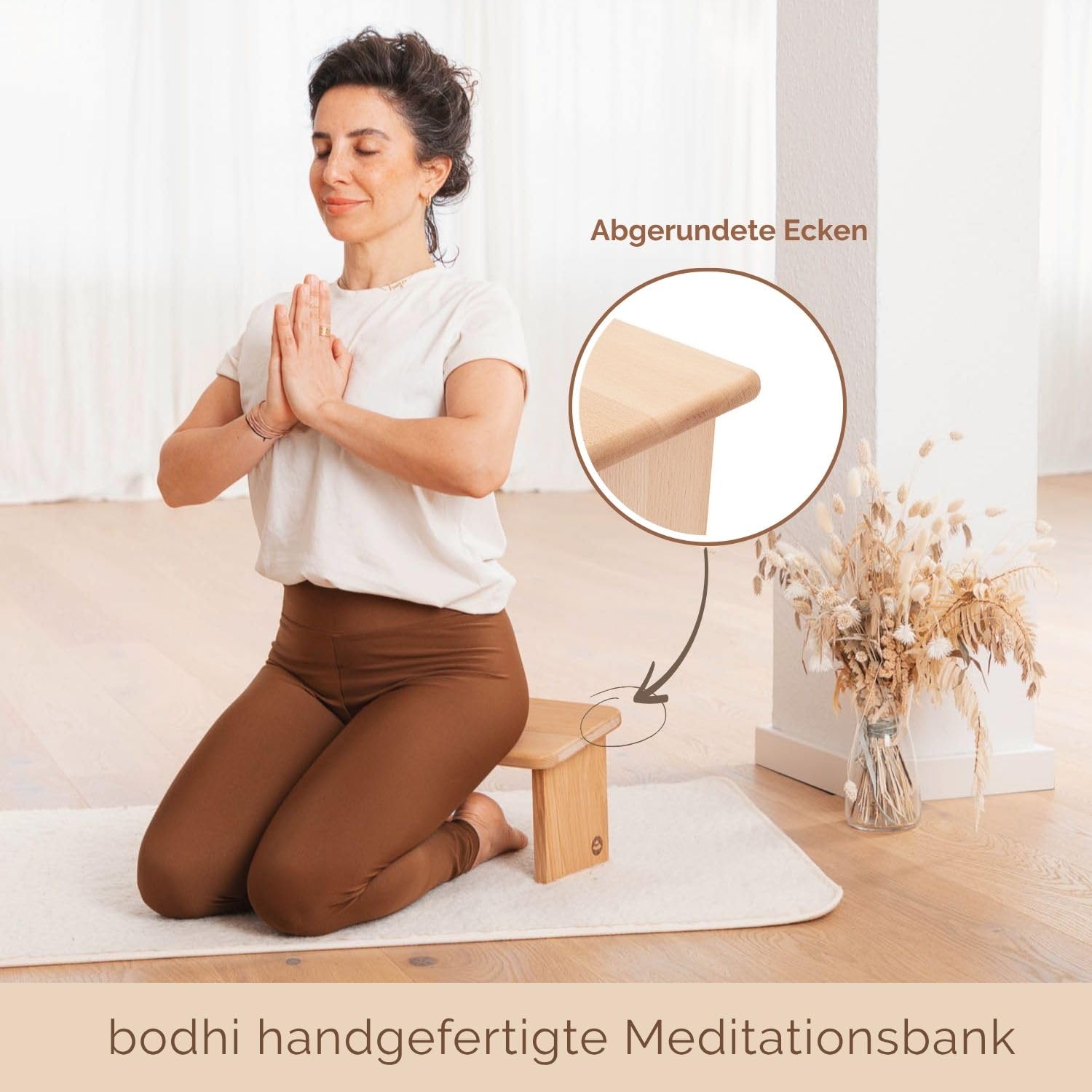 Bodhi Meditationsbank Klappbar | Yoga Hocker aus Holz | Kniesitz Medibank für eine Tiefe Meditation | Ergonomische Yoga Bank | Tragbarer Meditationshocker | Yoga Zubehör zum Knien | Lhasa