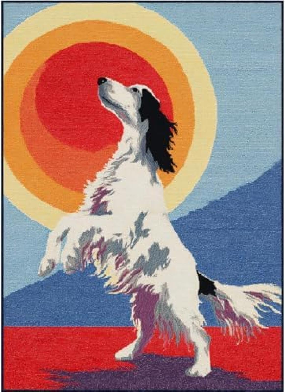 XDEGHUANGSS Latch Hook Rug Kit English Setter Dog Puppy On Moon Pick Star with Pre-Printed Mat Cover DIY Cushion Crochet Yarn Hooking Craft Set for Floor Decor 38x52cm