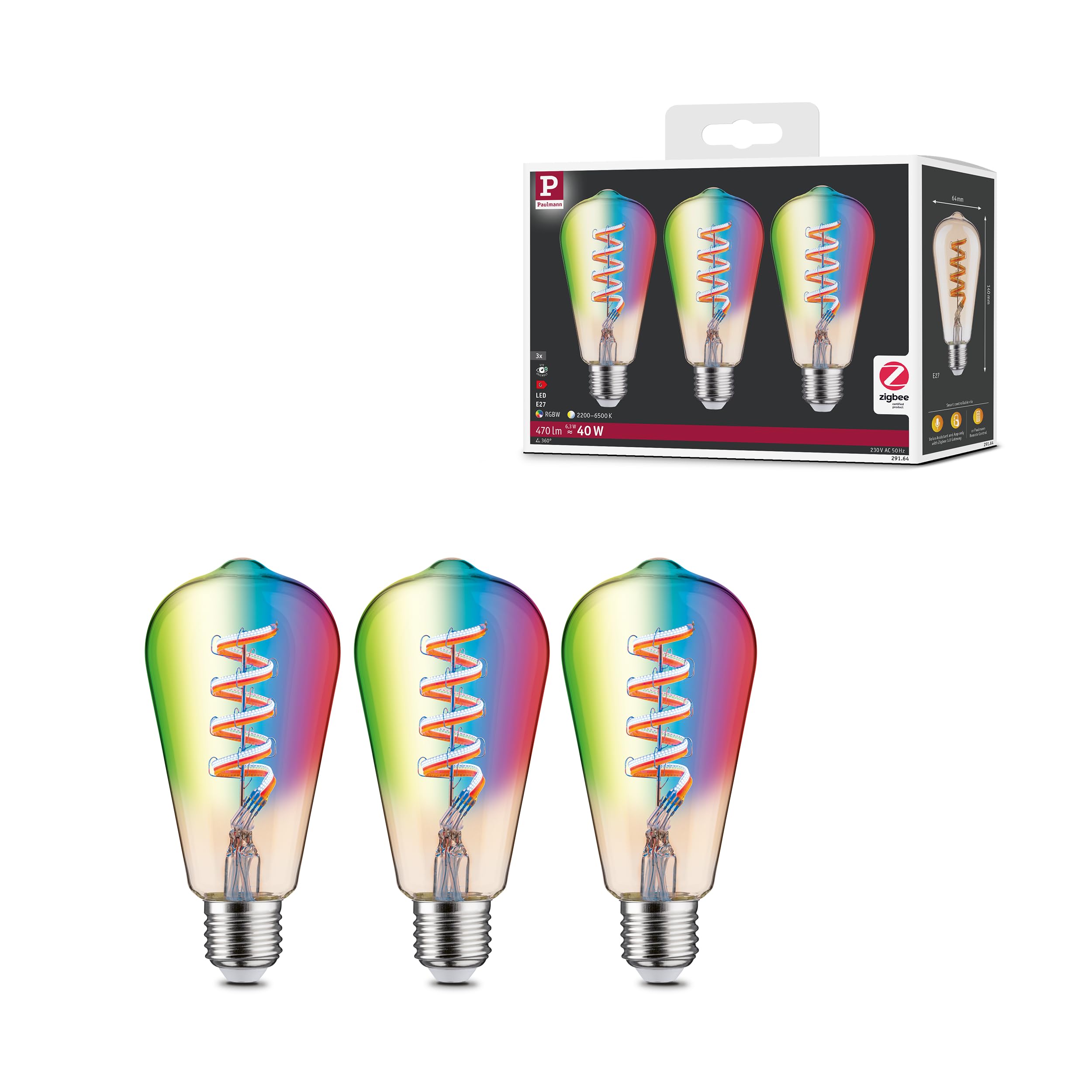Paulmann Led-Rustika Zigbee E27 6,3W Rgbw Gold 3Er