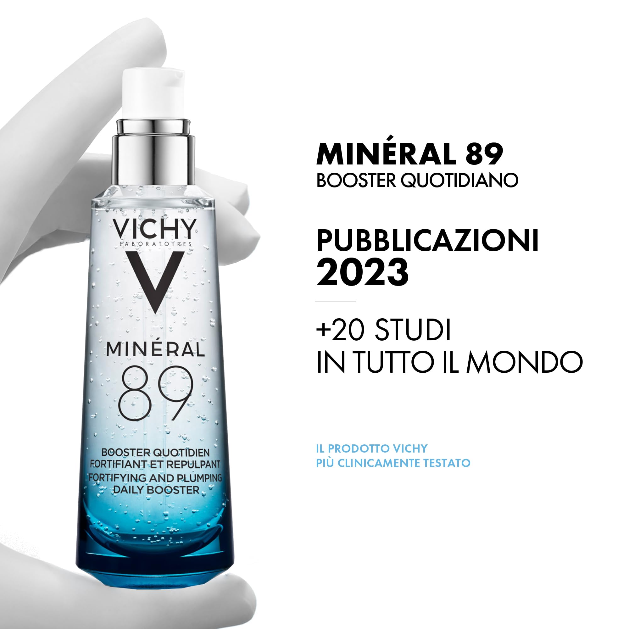 Vichy Minéral 89, Booster Quotidiano Fortificante e Rimpolpante, Per Tutti i Tipi di Pelle, Pelle Tonica e Idratata, Arricchito con Acido Ialuronico e Acqua Vulcanica, 75 ml