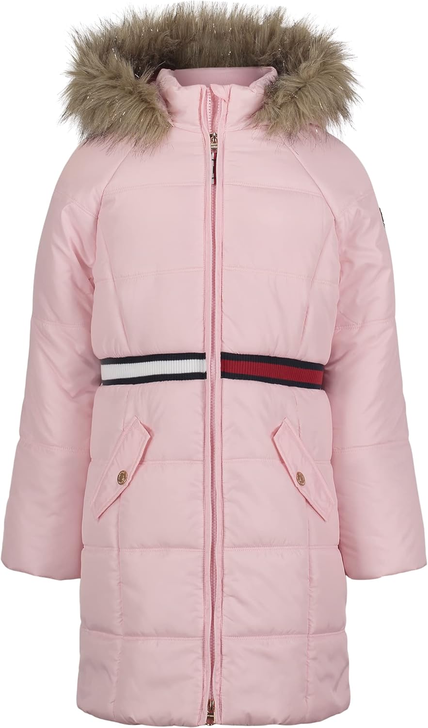 Tommy Hilfiger Girls' Long Length Puffer Jacket, Waterproof with Polar Fleece Lining & Faux Fur Hood: Clothing, Shoes & Jewelry