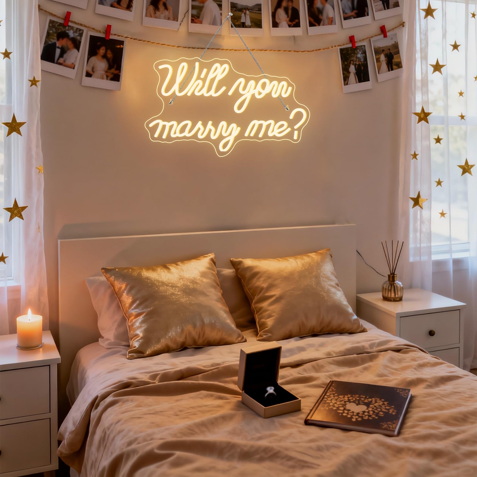 Cartello al neon con scritta "Will You Marry Me" per decorazione da parete, con lettere LED al neon, alimentato da USB, per decorazioni per proposte, matrimoni, feste di San Valentino