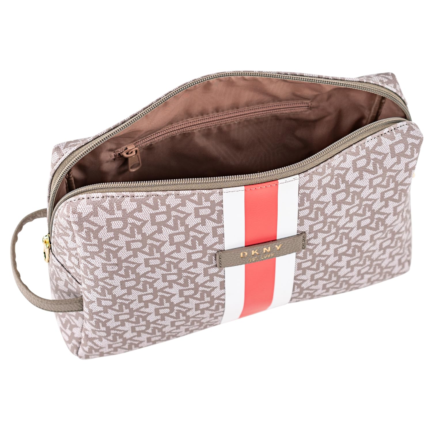 DKNY - Neceser Viaje Grande Mujer Bolsa Aseo Mujer Plegable Impermeable con Compartimentos Organizadores para Cosméticos y Accesorios de Higiene, Coral