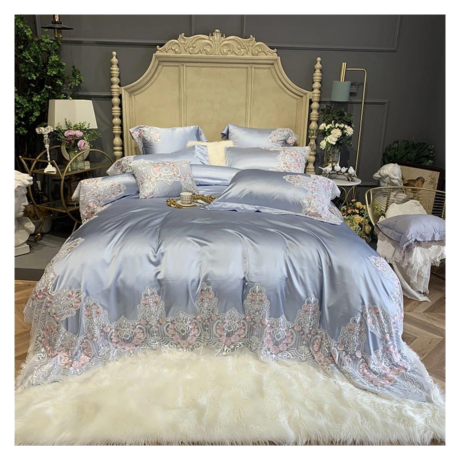 Sbcgfy E Bed Four Pieces Set, Luxury Red 1000Tc Gyptian Cotton Uropean Wedding Lac Bedding Set Soft Duvet Cover Bed Sheet Or Bedspread Pillowcases 4Pcs,-Queen 200X230cm 4Pcs