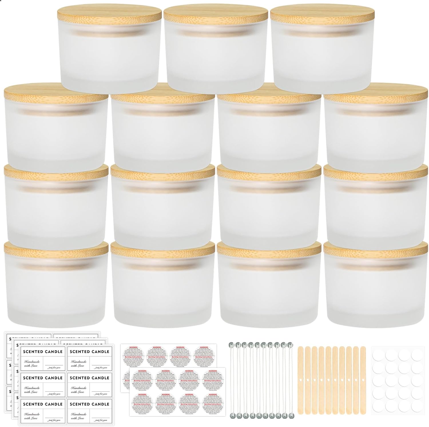 SUPMIND 4oz Iridescent Candle Jars 15 Pack, Small Wide Mouth Glass Empty Candle Jars with Bamboo Lids for Making Candles, Bulk Candle Container with Wick Kit, Ideal for Candle Business Owners