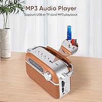 Vista 6 de Radio analógica retro AM FM Bluetooth Speak Plug in Wall, alimentación de CA o recargable o funciona con batería, transistor vintage con altavoz