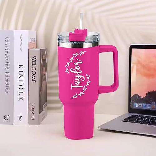 Miniatura 4 de ThermoThrill Se envía al día siguiente, vaso personalizado de 40 onzas con asa y pajita Vaso personalizado con texto Taza de acero inoxidable