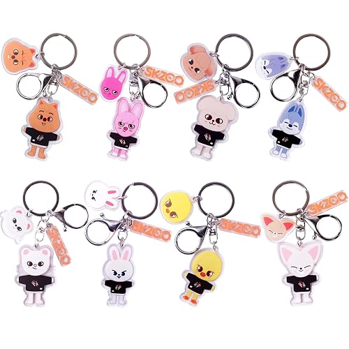 8Pcs SK-Z Acrylic Keychain Cute Cartoon Pendant Key Chain Backpack Accessories for Stray Fans