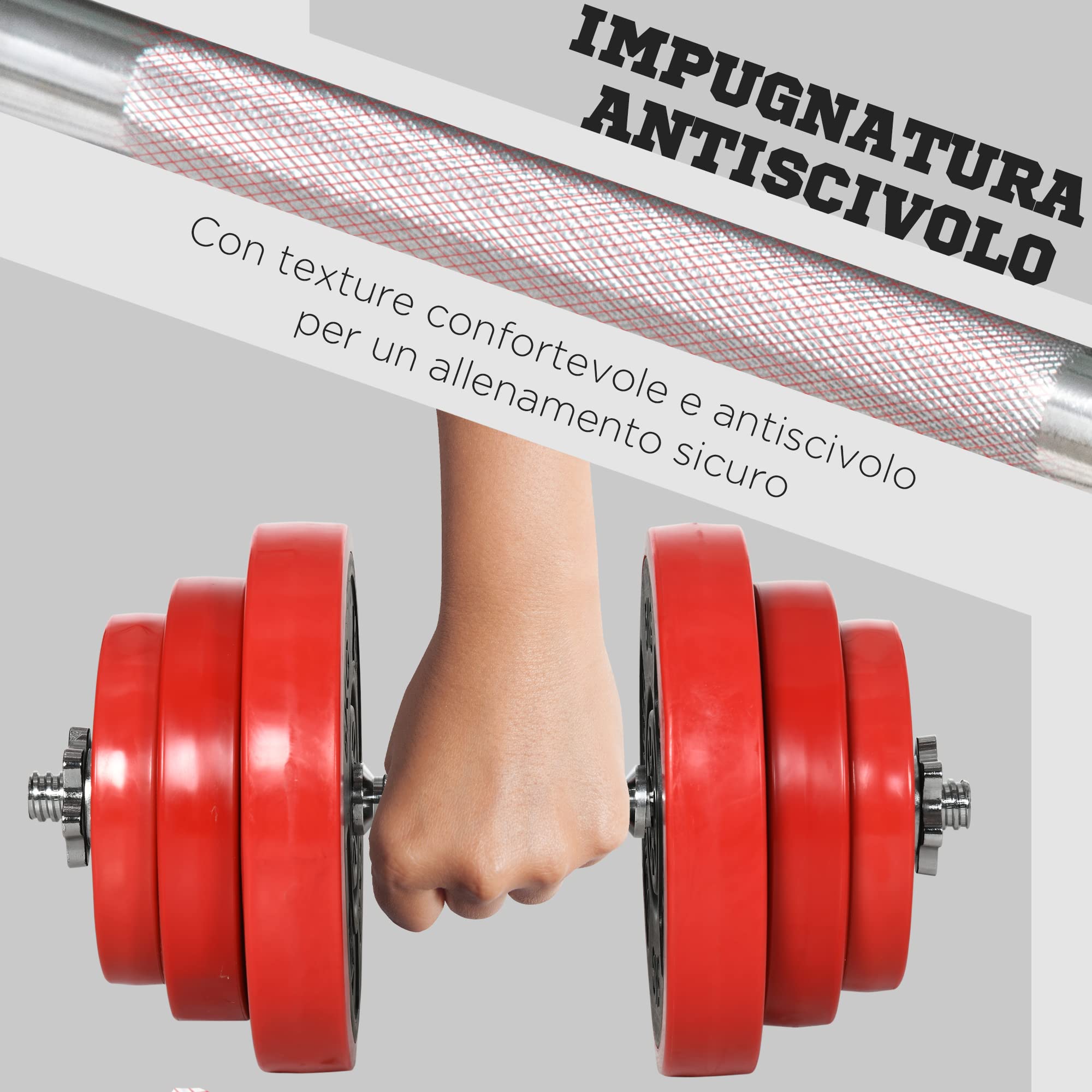 HOMCOM Set Manubri Palestra Regolabili con Pesi 40kg 45x26x26 cm Rossa | Rivestiti in Gomma, Metallo e Sabbia di Ferro