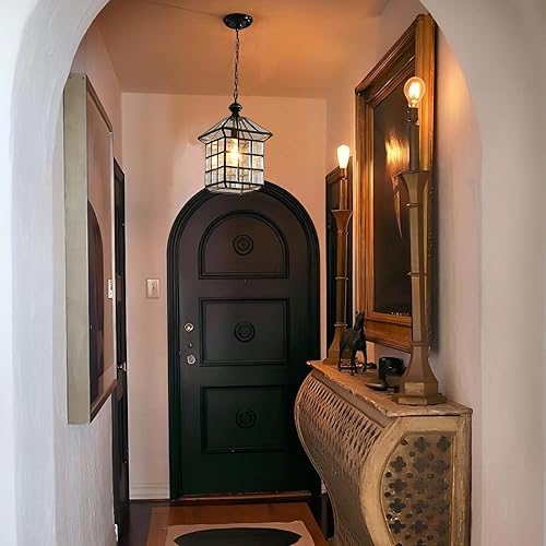 Miniatura 8 de Milaii Luces colgantes de latón cobre para exteriores luz de porche colgante impermeable con lámpara de araña exterior de cristal transparente para