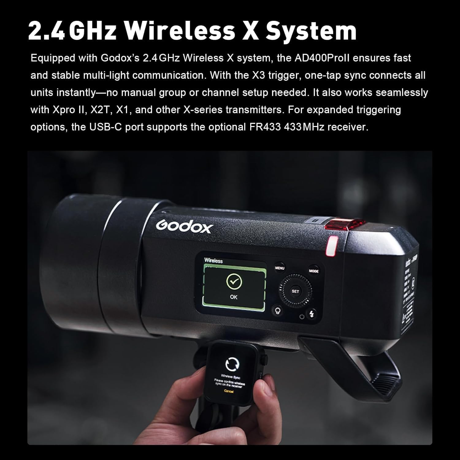 GODOX AD400 PRO AD400Pro II Outdoor Flash Monolight Strobe Light Photography,30W Bi-Color Modeling Lamp,1/8000 s HSS,GN72 ISO100,400Ws 460 Full-Power Flashes