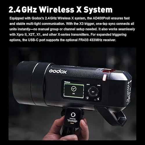 Vista 28 de Godox AD600 Pro AD600Pro - Luz estroboscópica de 600 W, flash para exteriores, monoligh TTL 2.4G 1/8000s HSS, batería de 2600 mAh, 360 flash