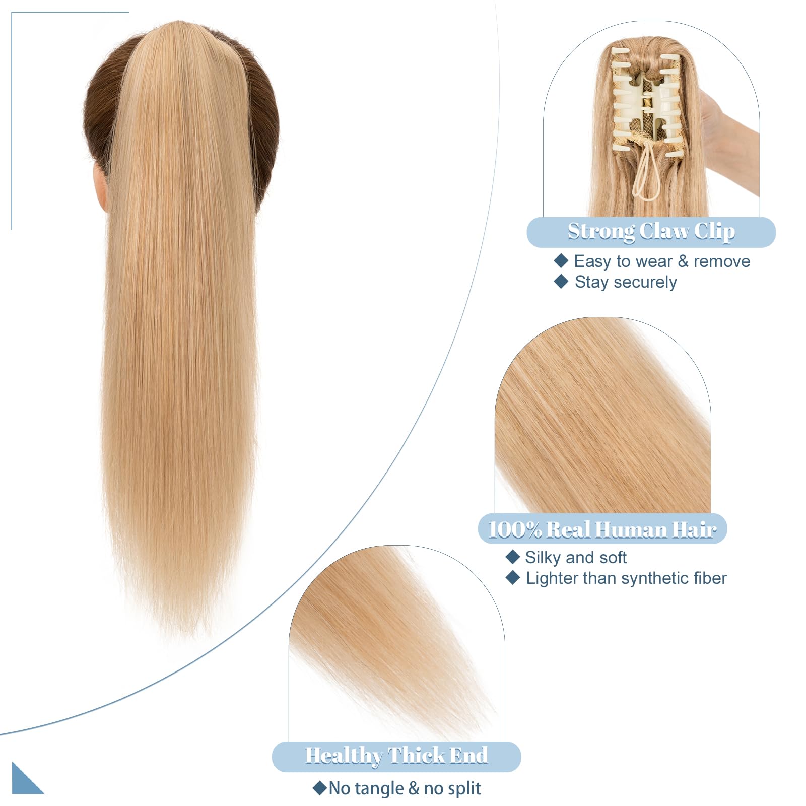 SEGO Extension Coda Capelli Veri Biondi Clip Pinza Cavallo Ponytail Naturale Remy Human Hair Lisci Umani Fascia Unica 55 cm(120 g) #27 Biondo Scuro