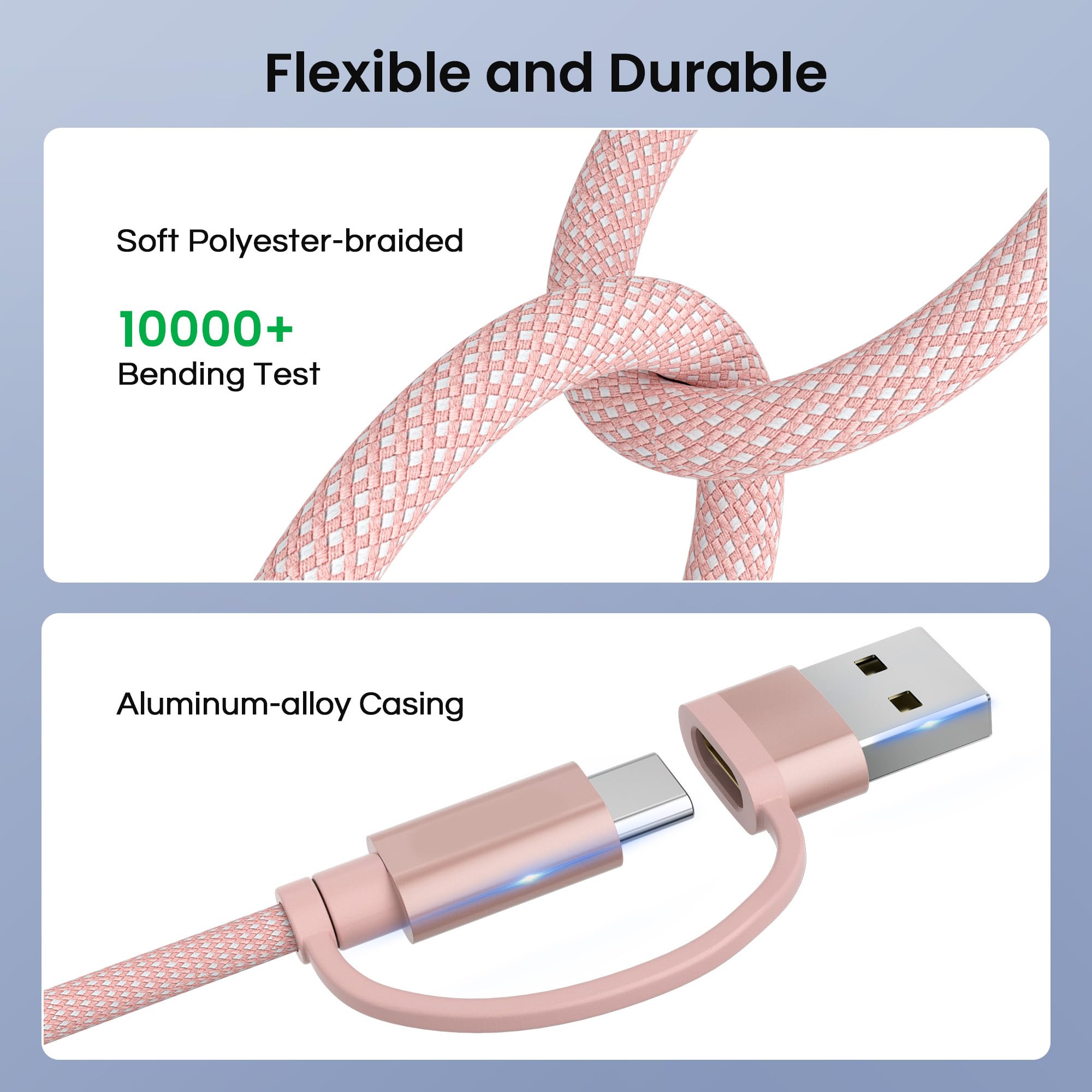 BASESAILOR iPhone 14 13 Pro Max Cavo Ricarica Multifunzione 4-in-1 USB C 2M,Potenza Massima 60W,Combo Lightning/USB A per Samsung Galaxy A13 A21 A22 A23 A31 A32 A33,Apple 17 16 15 Plus,MacBook,Pixel