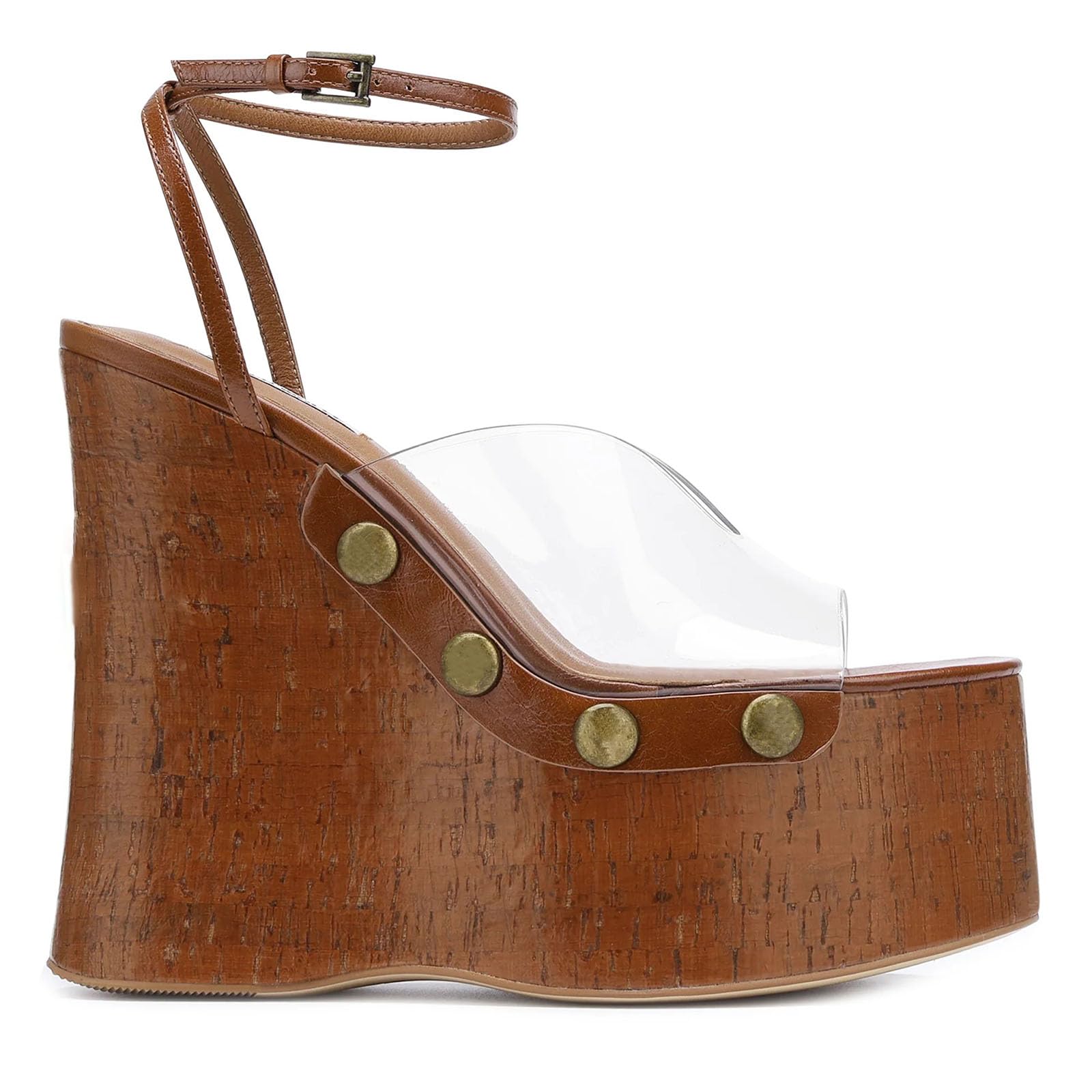 XEYANFYS Womens Platform Heels for Women Peep Open Toe Ankle Buckle Strappy Wedge Heeled Sandals Dressy Cork High Heel Summer Shoes