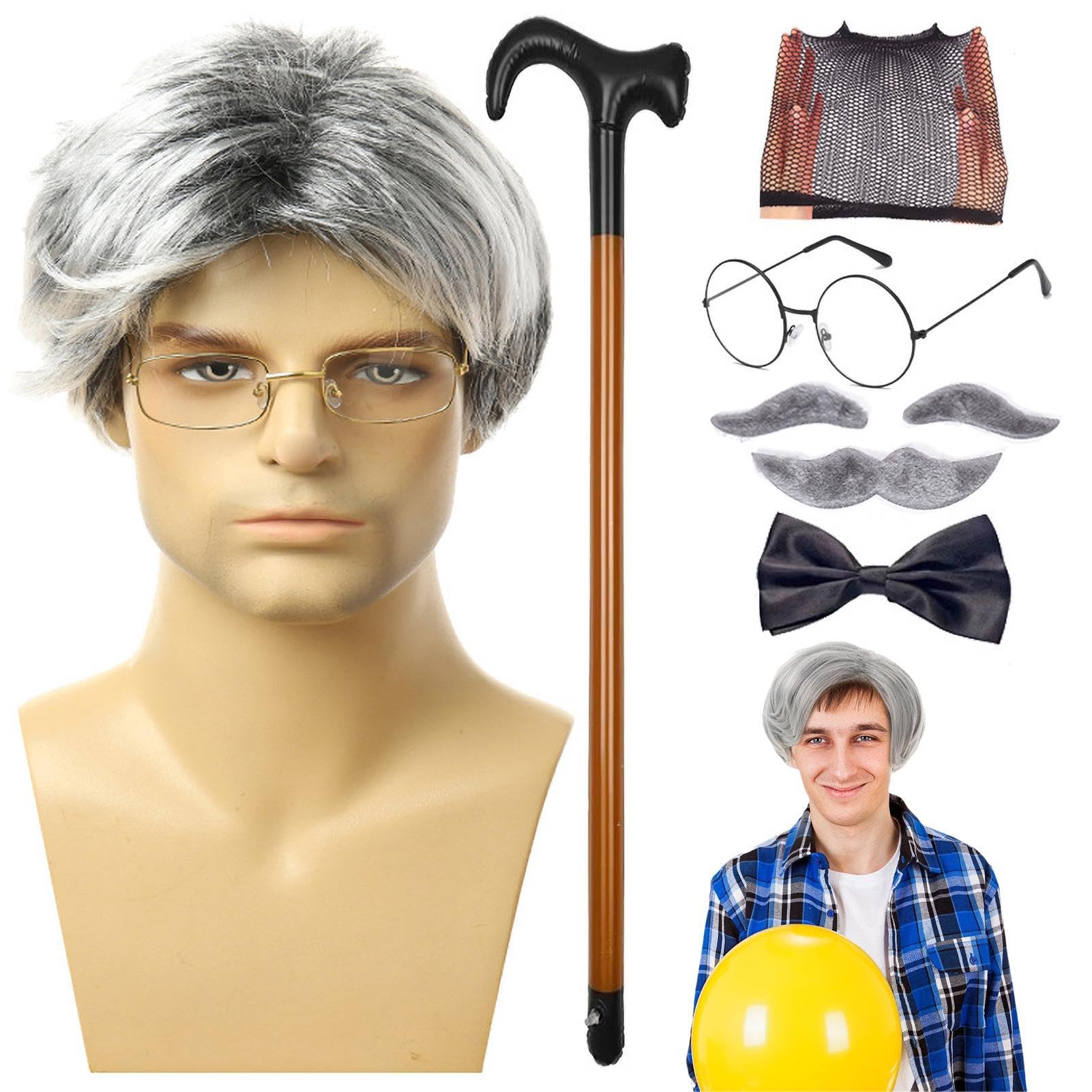 Peluca De Anciano Gris Claro – Disfraz De Abuelo De Fibra Sintética De 24 Cm, Ideal Para Halloween, Carnaval, Cosplay Y Fiestas Temáticas