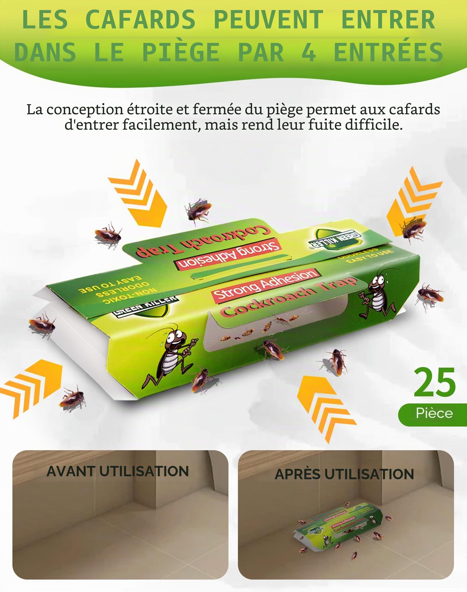 LAOYE Piège à Cafards Collant Non Toxique Professionnel Anti Cafard Puissant pour Maison Cuisine