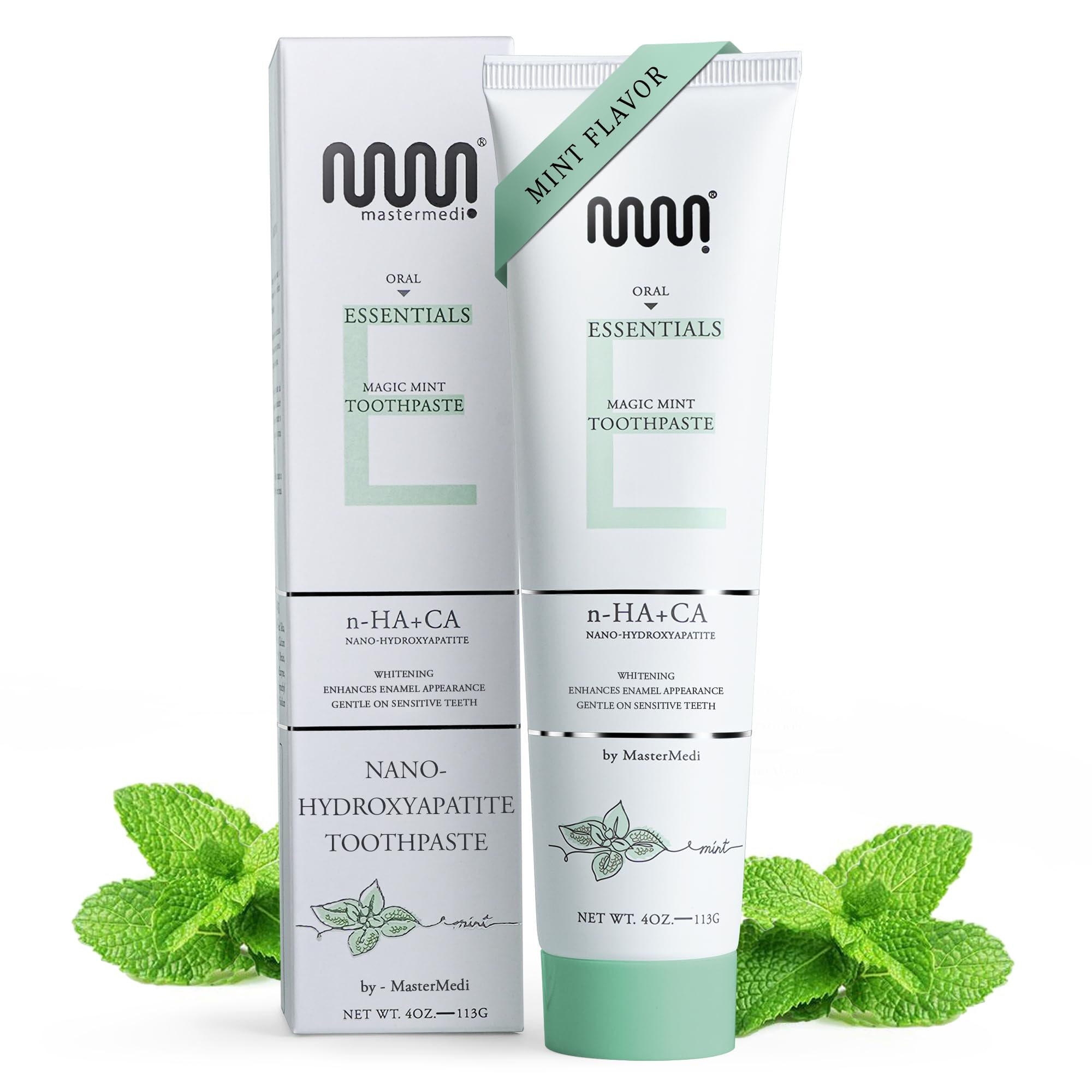 MasterMedi Nano Hydroxyapatite Toothpaste (Inspired by 10% nHA Formulas), Fluoride-Free, Whitening, Sensitive Teeth Care, Enamel Support, SLS Free, Xylitol, Magic Mint, 4 Oz (Pack of 1)