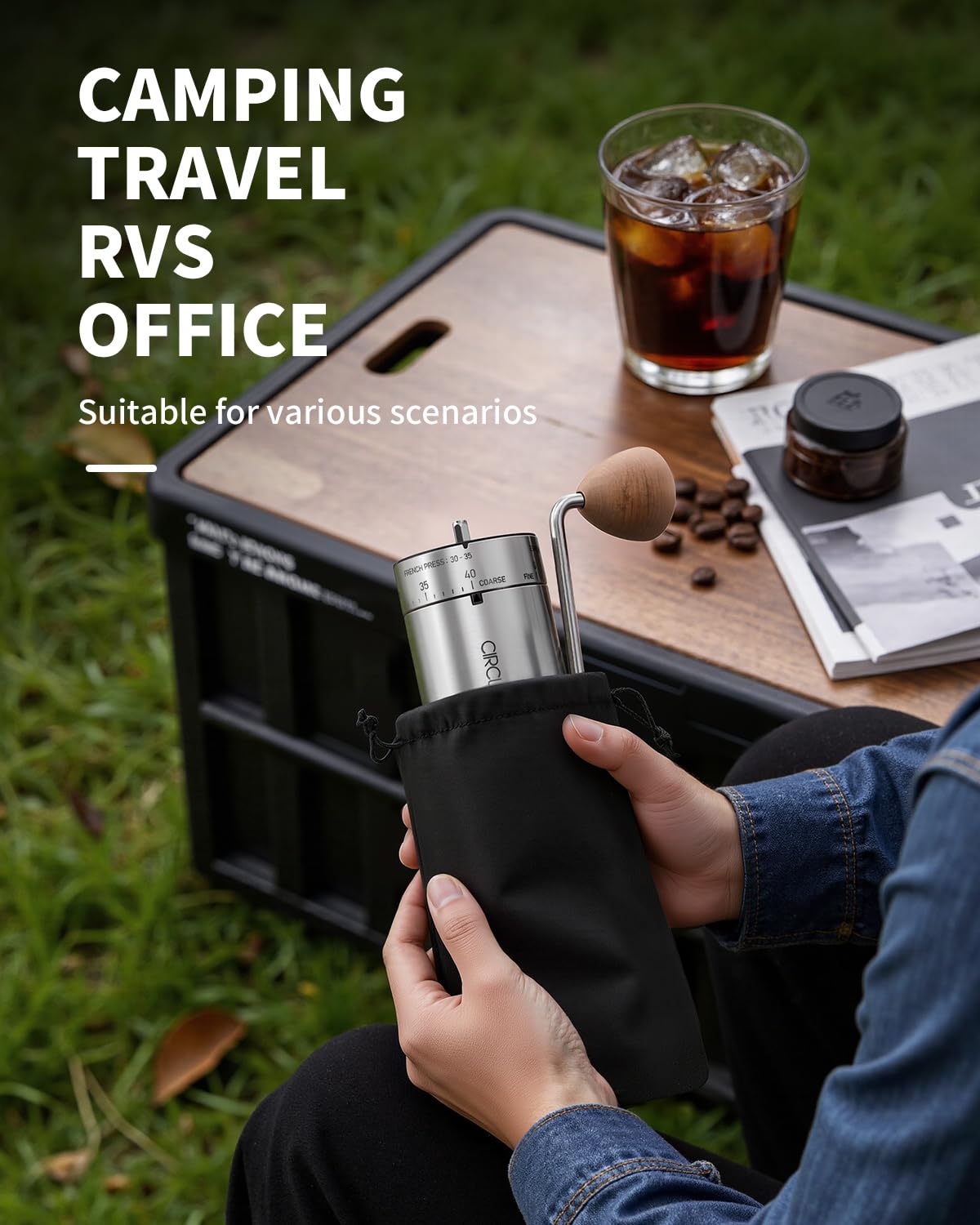 CIRCLE JOY Mini Molinillo de Café Manual Portátil con Muelas Cónicas de Acero Inoxidable y 40 ajustes externos, Molinillo de Café de Mano de Acero Inoxidable para Casa, Camping y Viaje, Plateado