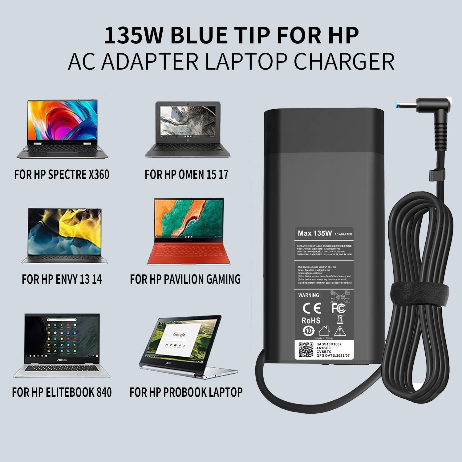 135W laptoplader compatibel met HP Spectre x360 15 16 Inch 15-df 15-dc