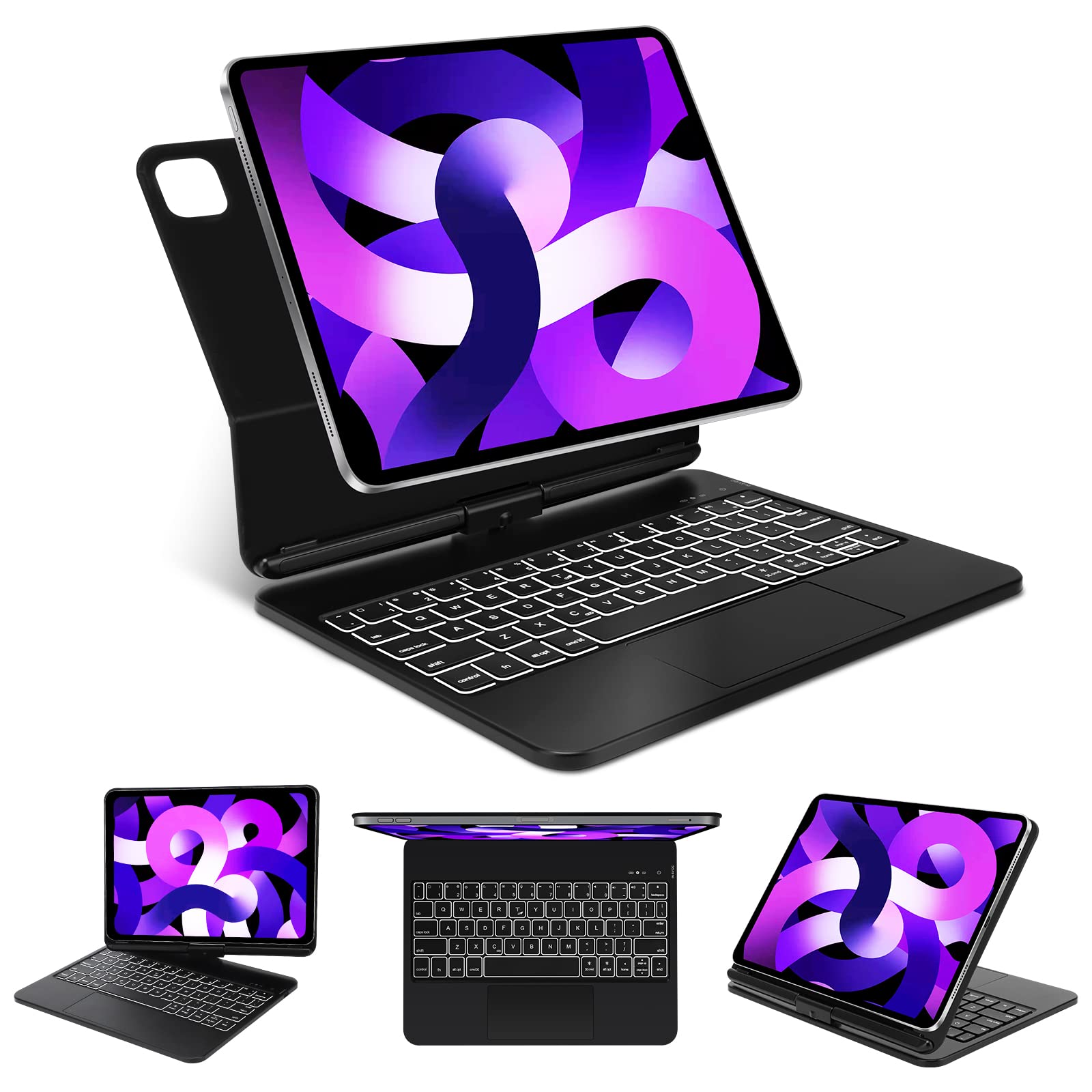 FARYODI Magic Keyboard for iPad iPad Pro 11, Air 5/4 Gen, 360 Rotatable Stand Cover with Trackpad Backlit Keyboard,Floating Design- US English, Black
