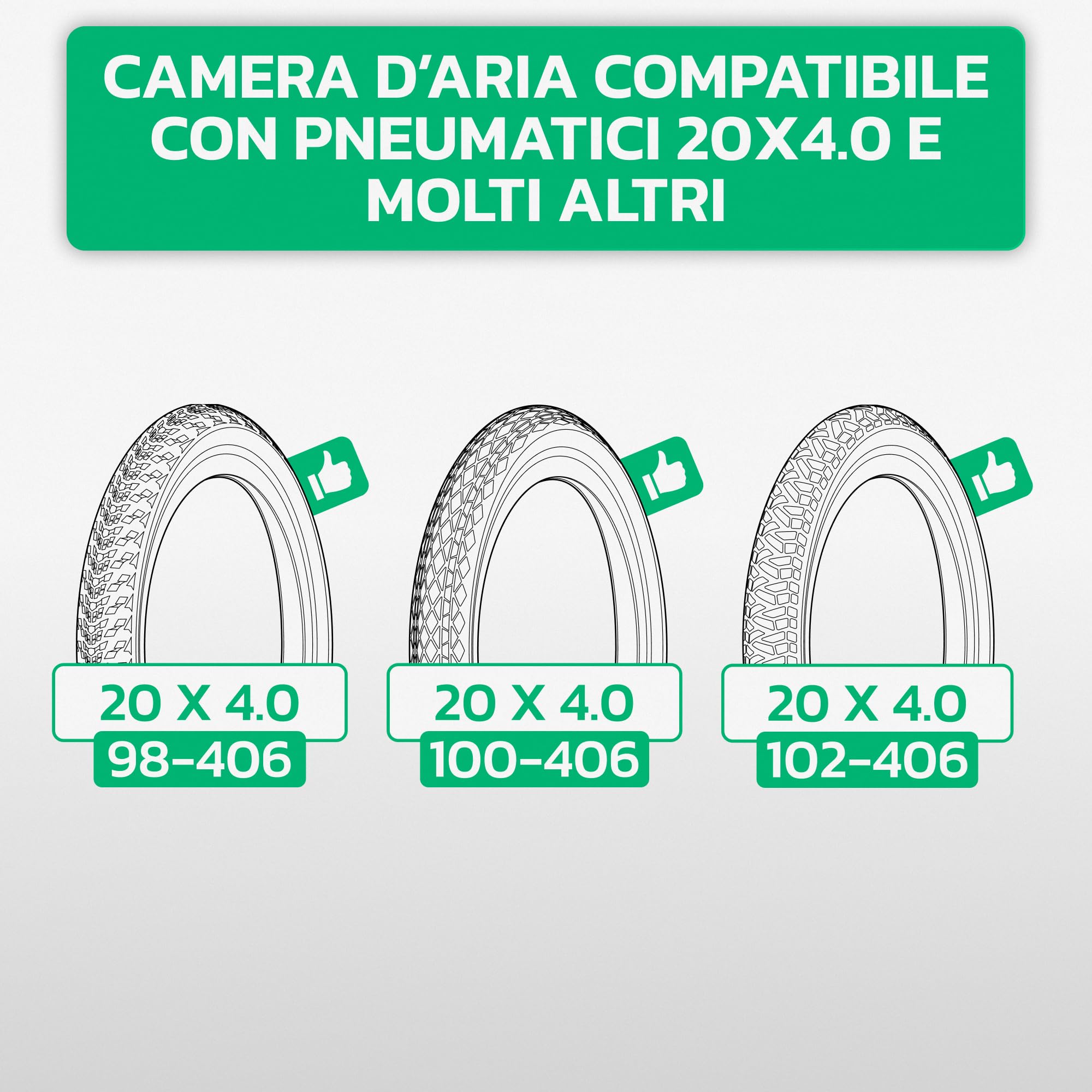 MOOVMOOV Camera d’Aria 20x4.0 Fat Bike con Valvola Schrader Dritta (2 Pezzi) – Per MTB Bike/Bici Elettriche con Ruote da 20 Pollici – Gomma Butilica Ultraresistente – ETRTO 100-406