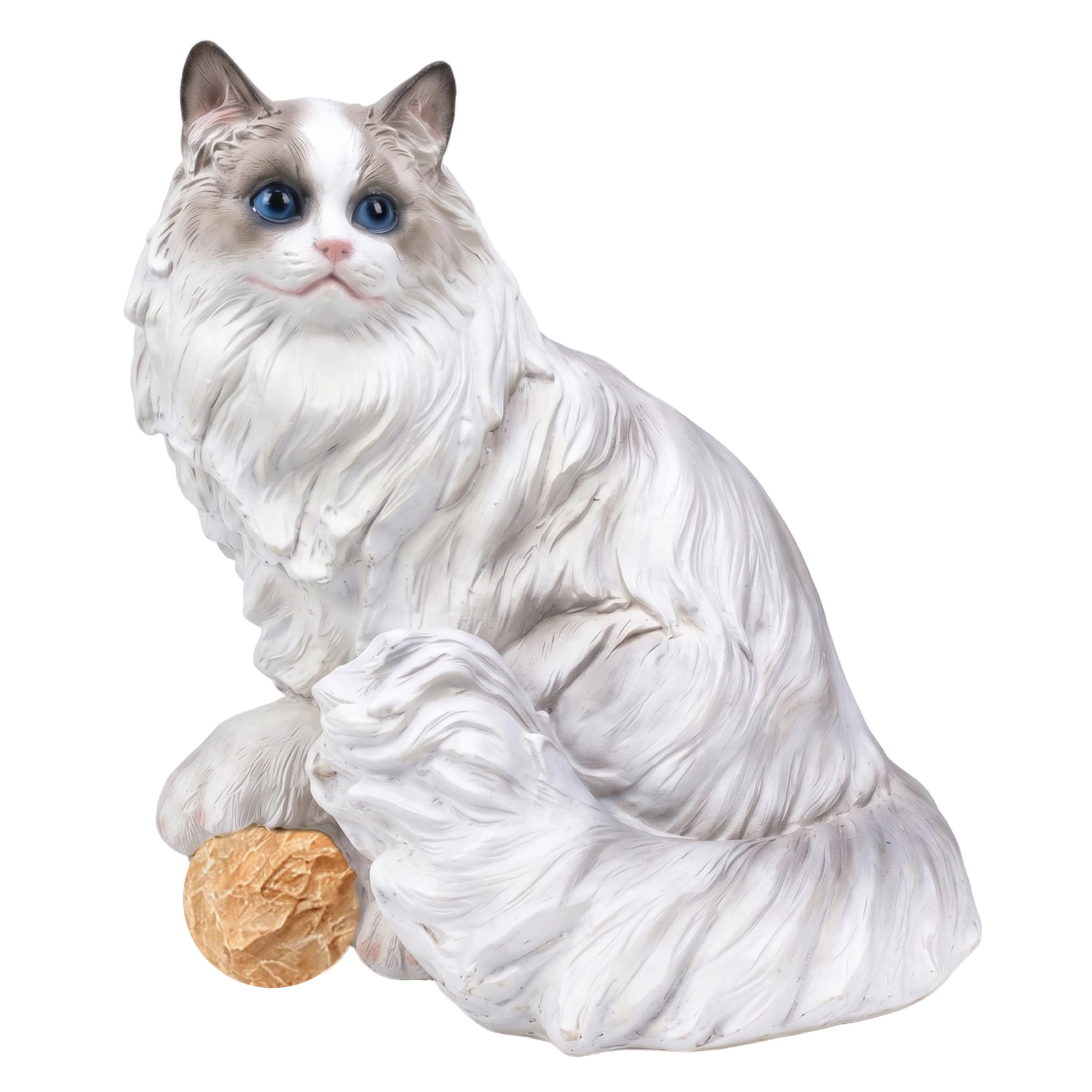 Statua da Giardino per Gatti, Statuetta realistica di Gatto Ragdoll - Statua da Esterno in Resina per Decorazione di Cortile e Balcone, Bianca, Alta 9, 06 Pollici, per Esterno