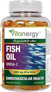 Vitanergy High Concentrated Omega 3 Fish Oil Supplement - Sharper Brain, Better Cardiovascular Health - 1170mg Fish Oil Concentrate - 600mg Omega 3 - 400mg EPA, 200mg DHA - No Fishy Aftertaste - 60 Softgels - Made in Canada