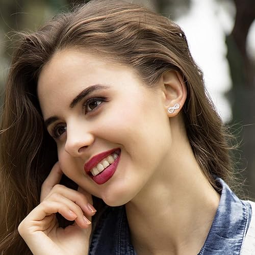 Miniatura 5 de Aretes de plata de ley 925 para mujer, diseño de infinito, corte redondo, circonita cúbica