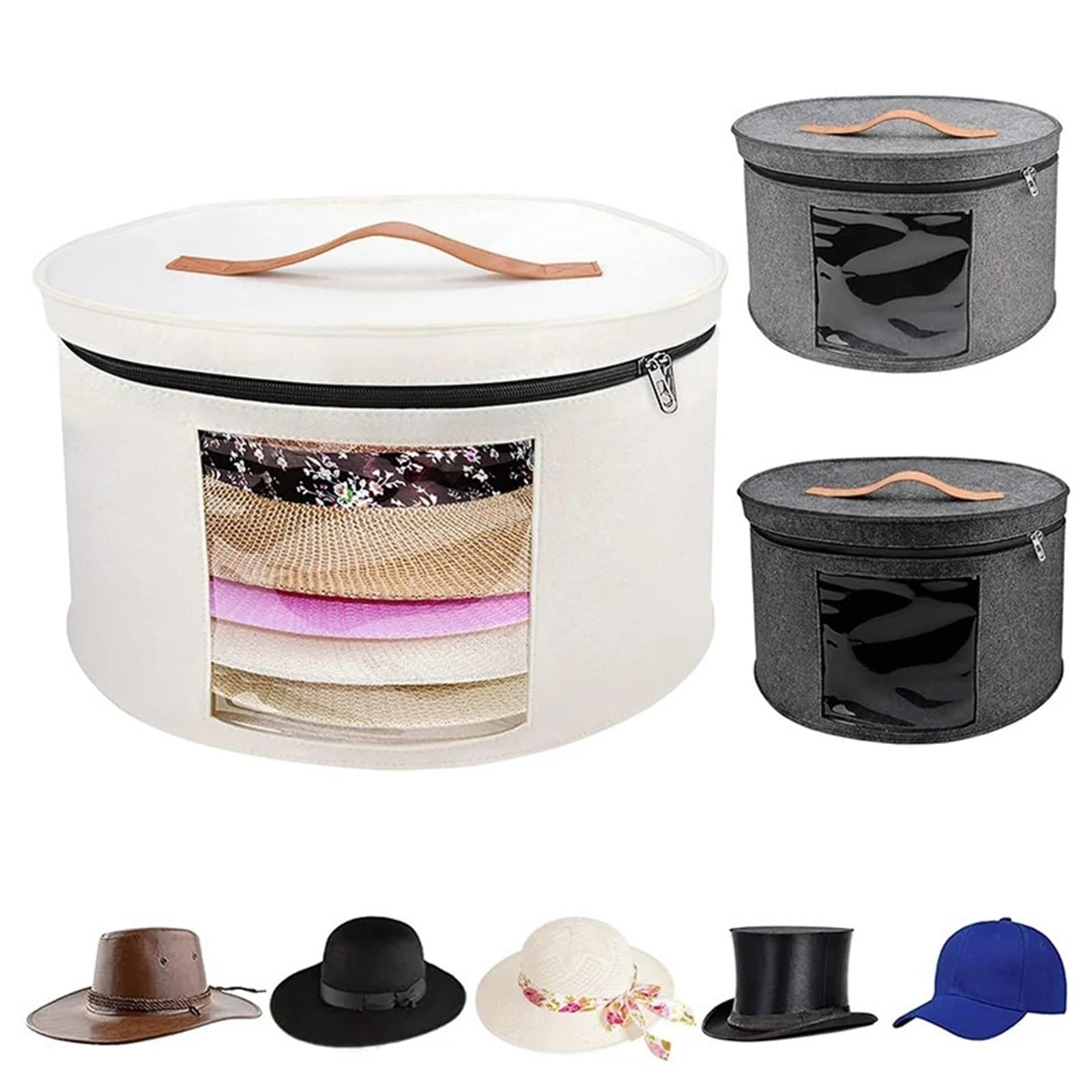 Hut Lagerung Box Staubdicht Fall Haushalt Runde Filz Hüte Eimer Kleidung Organizer Mit Reißverschluss Deckel Reisetaschen für Schrank oder Reise(Green)