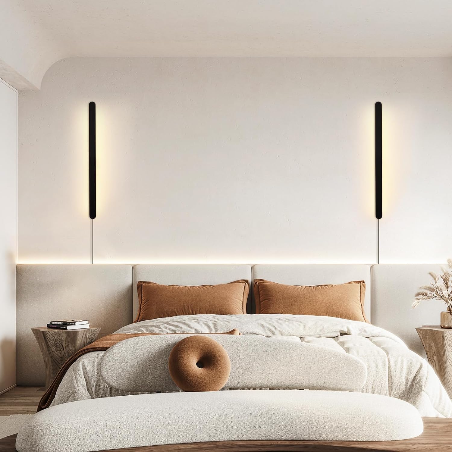 Modern Plug in Wall Sconce, 31.49" Black Matte Long LED Wall Lights, 16W Warm White 3000K Acrylic Indoor Wall lamp, with 59" Plug Cable for Bedroom, Living Room, Hallway