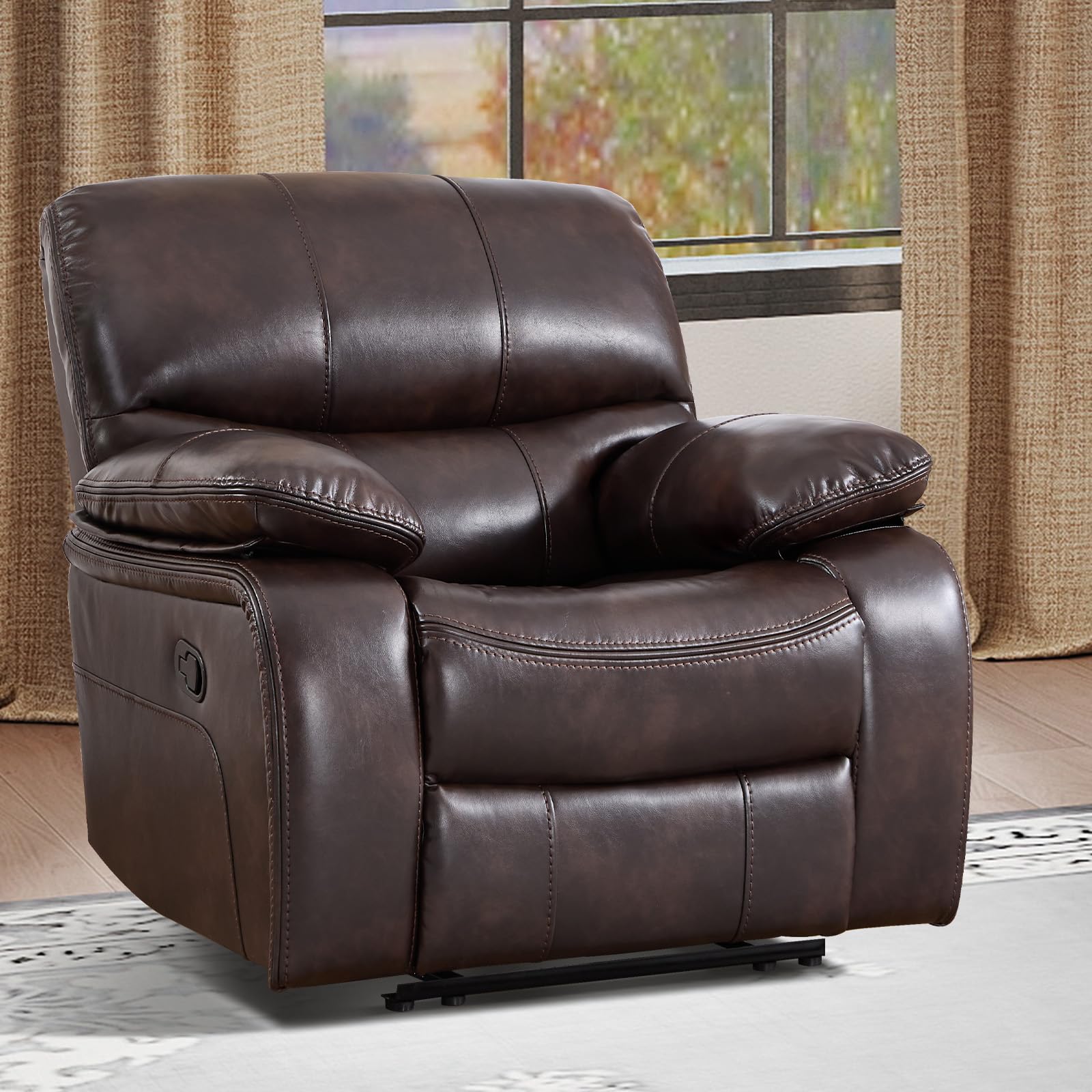 EBELLO Faux Leather Manual Recliner Chair, Americana Minimalist Single Reclining Sofa Chair with Footrest, Padded Headrest & Armrests Premium Furniture for Living Room, Bedroom, Brown(Missing right arm )