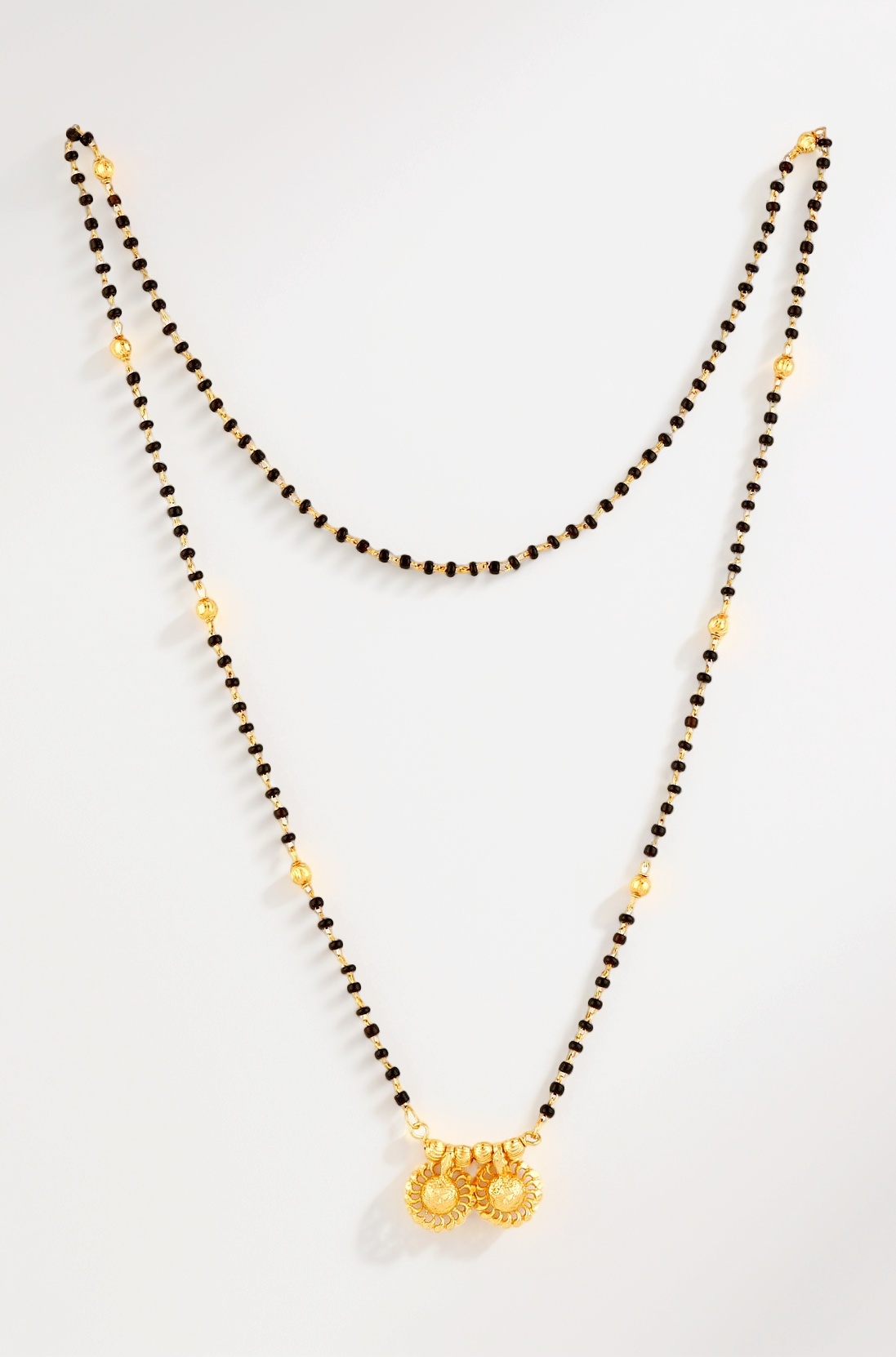 Women's Traditional Temple Forming One Gram Gold Stylish Wedding Meenakari Maharashtrian Stylish Wati Tanmaniya Copper Black Mangalsutra chain golden - MS-ME915