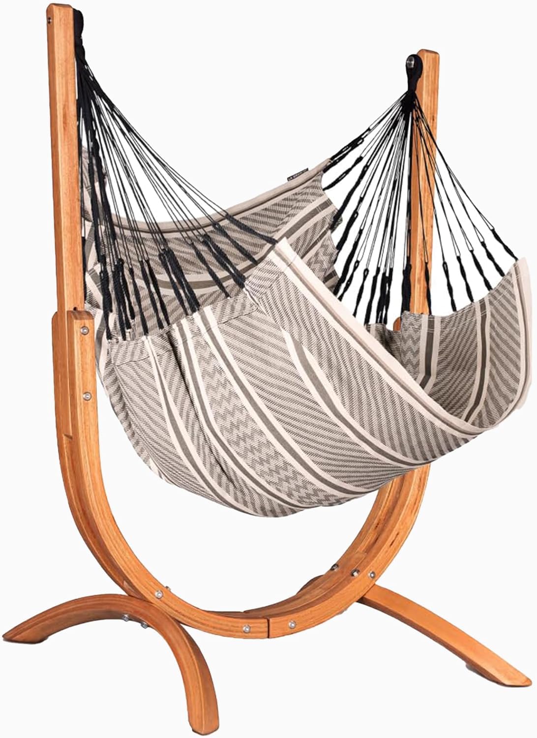 LA SIESTA Udine - Set di amaca da interni con supporto in legno indipendente, dimensioni doppie, sedia GOTS in cotone biologico con supporto in legno di eucalipto certificato FSC - Zebra