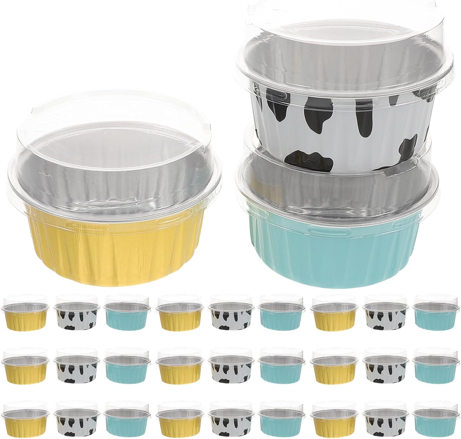 Garneck 120pcs Foil Cupcake Baking Cups with Lids Disposable Mini Muffin Tins Pudding Molds Aluminum Foil Containers for Oven Air Fryer Party Baking