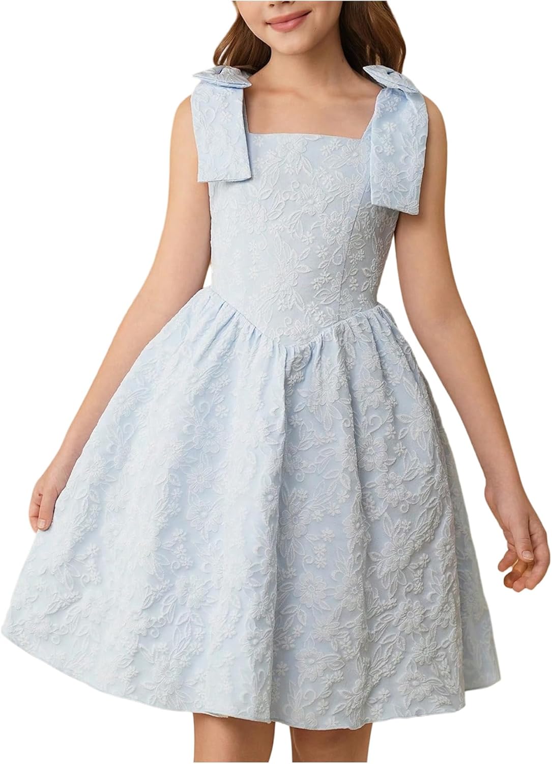 SHENHE Girl's Flower Girl Dress Bow Sleeveless Fit and Flare A Line Party Wedding Jacuqard Dress