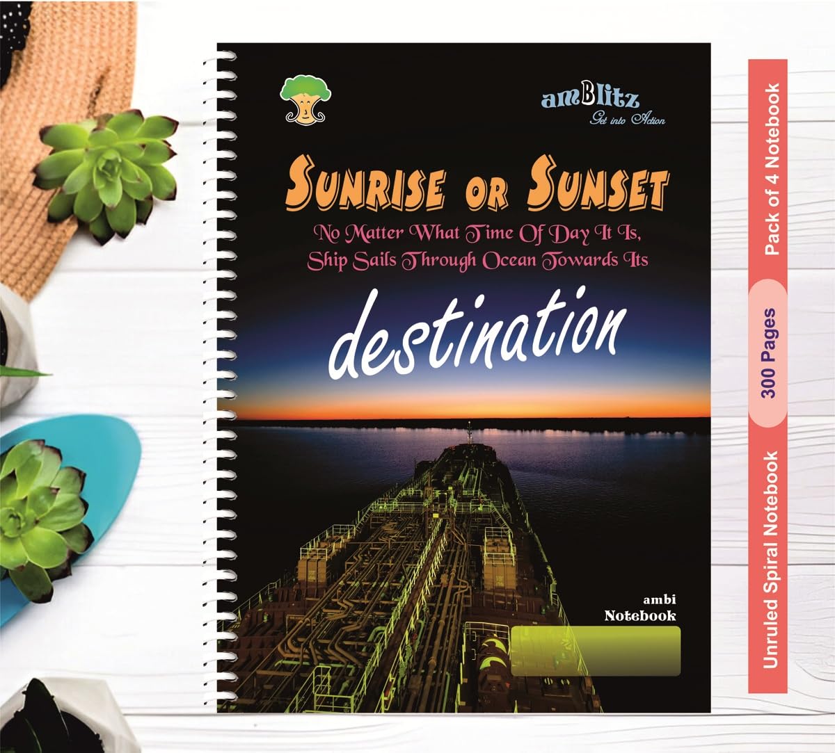 amblitz Lot de 4 carnets à spirales non lignés 300 pages Format A4 Papier épais 70 g/m²