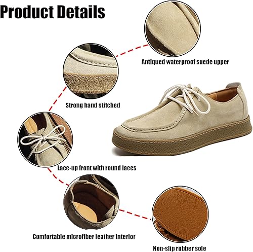 Miniatura 2 de WENOREG Mocasines casuales de gamuza con cordones para hombre, cómodos, de 2 ojos, suela gruesa, impermeables, para exteriores, planos, bajos,