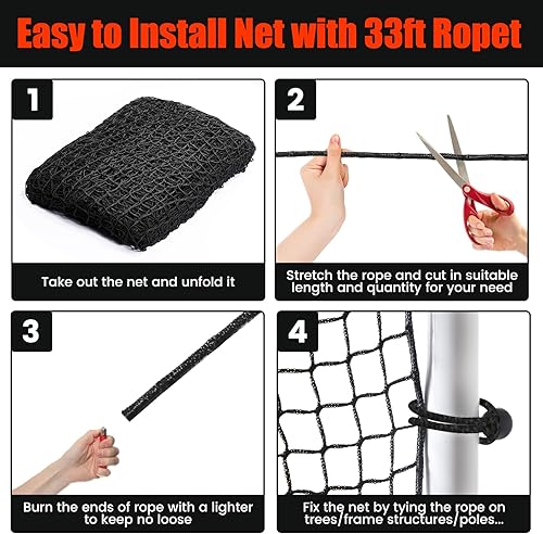Miniatura 4 de Baseball Softball Backstop Nets,Sports Net with 33ft Rope,Nylon Netting Barrier Over 22 Size for Backyard,Garage, Basement.