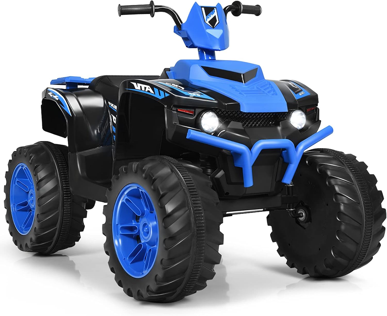 HONEY JOY 12V Ride On ATV, 4-Wheeler Battery Powered Toddler Quad, 2 Speeds, LED Headlights, Slow Start, Horn, Music, Treaded Tires, Electric Ride On Toy for Kids(Blue)
