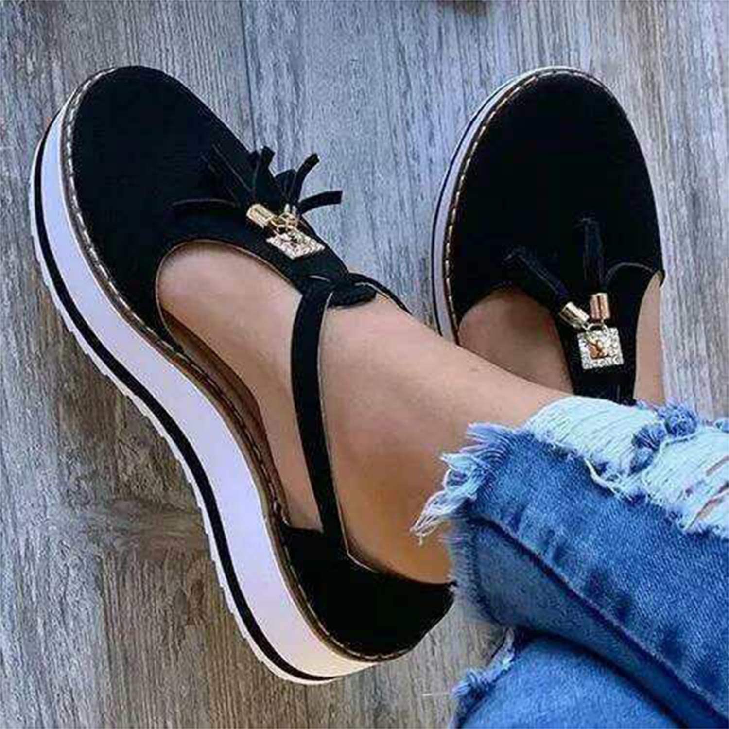Zapatos de plataforma de verano confortables con ajuste elástico de mujer 8
