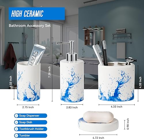 Miniatura 2 de Juegos de accesorios de baño de acuarela azul, juegos de decoración de baño de cerámica, accesorios para apartamentos, soporte para cepillos de